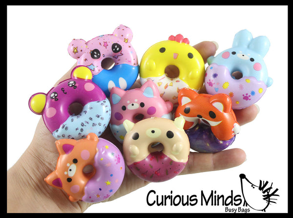 Curious Minds Busy Bags Cute Donut Animal Keychain Figurines - Mini Toys - Easter Egg Filler - Small Novelty Prize Toy - Party Favors - Gift Set of 12 - 1 of Each - (1 Dozen)