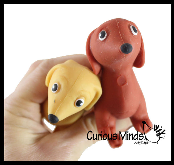 Curious Minds Busy Bags 2 Stretchy Weiner Dog Crushed Bead Sand Filled - Doggy Lover Sensory Fidget Toy Weighted (Random Colors)