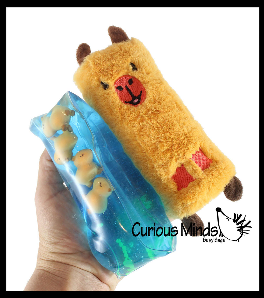 Set of 2 Capybara Water Wigglers - Jumbo Reversible Plush Capybara Animal Water Filled Tube Snake Stress Toy - Squishy Slippery Sensory Fidget