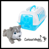 NEW - Large Husky Dog Cute Toy Pet in Animal Carrier - Pretend Play Toy Doggy Playset