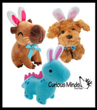 Easter Plush - Set of 3 Stuffed Animals with Bunny Ears - Dog, Dino, Capybara - Mini Stuffie for Easter Baskets Gifts Cute Dino Puppy