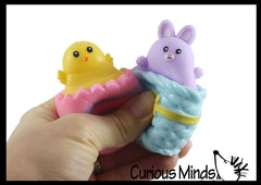 2 Different Pop Up Fidgets - Bunny in Basket and Chick in an Egg Adorable - Easter Peek a Boo Fidget - Cute Squeeze Toy - Fun Unique OT Hand Strength