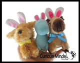 Easter Plush - Set of 3 Stuffed Animals with Bunny Ears - Dog, Dino, Capybara - Mini Stuffie for Easter Baskets Gifts Cute Dino Puppy