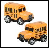 NEW - Friction School Bus Pull Back Racer Cars - Pullback Toy - Moves by Itself Friction Powered