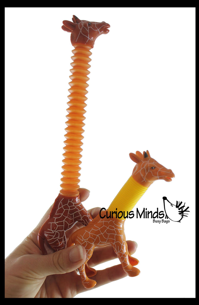 LAST CHANCE - LIMITED STOCK - Cute Giraffe Neck Pull and Pop Snap Animal Expanding Flexible Accordion Tube Toy - Free Play - Open Ended Fidget Toy