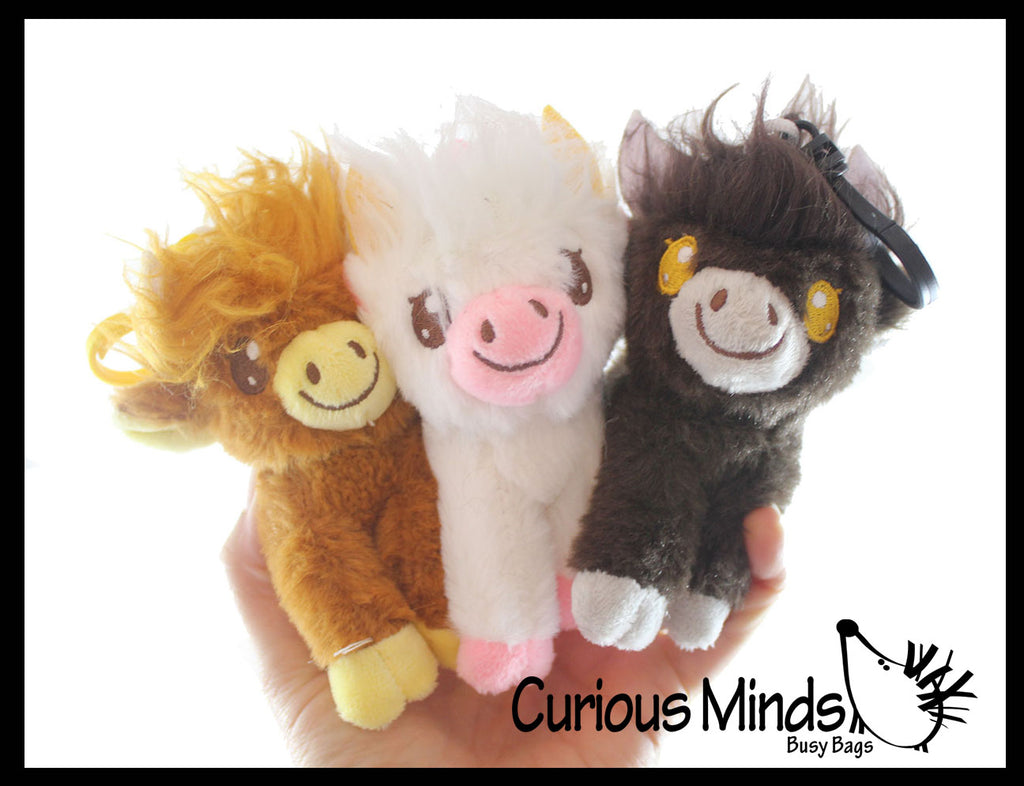 NEW - Highland Cow Plush Stuffed Animals with Clip - Adorable Hairy Farm Animal Toy - Plush - Soft Squishy Animal Plushie Stuffie - Backpack Clip