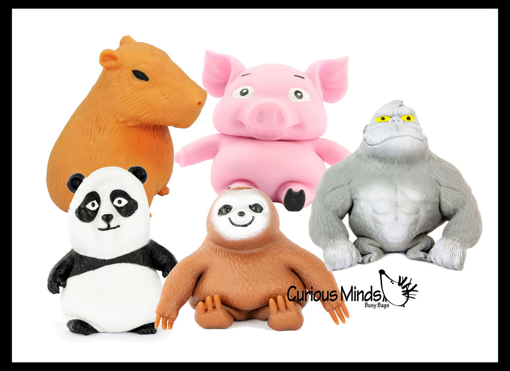 Jumbo Sand Filled Stretchy Smash Animals - Pig, Sloth, Panda, Capybara Lover Sensory Fidget Toy Weighted