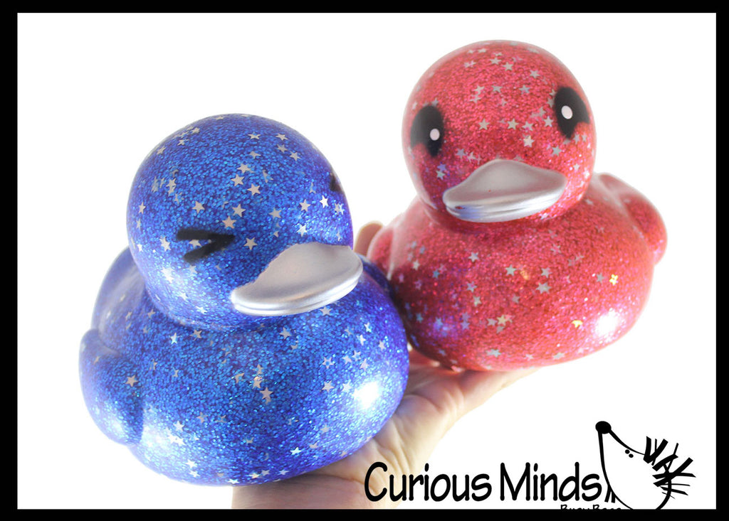 Jumbo Glitter with Stars Rubber Ducks - Rubber Ducky Duckies - Cute Novelty Prize Reward Giveaway