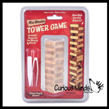 NEW - MINI TINY Wood Topple Towers Game - Stacking Blocks Challenge with Tweezers - Desktop Table Novelty Game