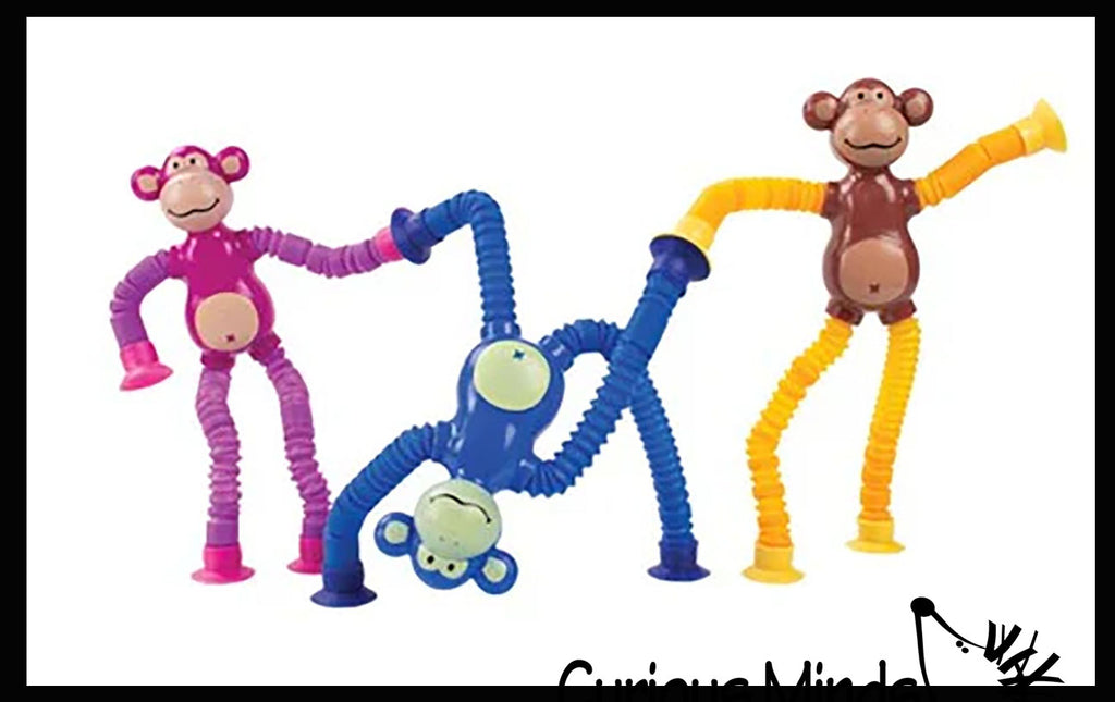 NEW - Cute Monkey Pull and Pop Snap Animal Expanding Flexible Accordion Tube Toy - Free Play - Open Ended Fidget Toy