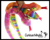 Plush Snake - 33" Metallic Bright Colorful Shimmer -  Stuffed Sensory Fidget Toy Stuffie