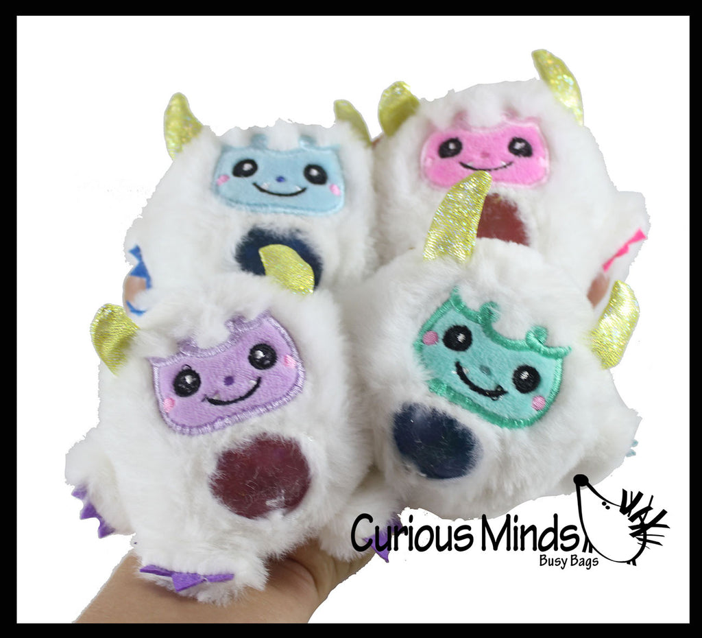 Plush Yeti Creature Bead Filled Squeeze Stress Balls - Sensory, Stress, Fidget Toy Bubble Blow Mystical Winter Abominable Snowman