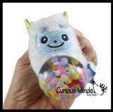 Plush Yeti Creature Bead Filled Squeeze Stress Balls - Sensory, Stress, Fidget Toy Bubble Blow Mystical Winter Abominable Snowman