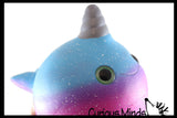 LAST CHANCE - LIMITED STOCK  - JUMBO Narwhal Squishy Slow Rise Foam Pet With Sparkle Eyes Animal Toy -  Scented Sensory, Stress, Fidget Toy